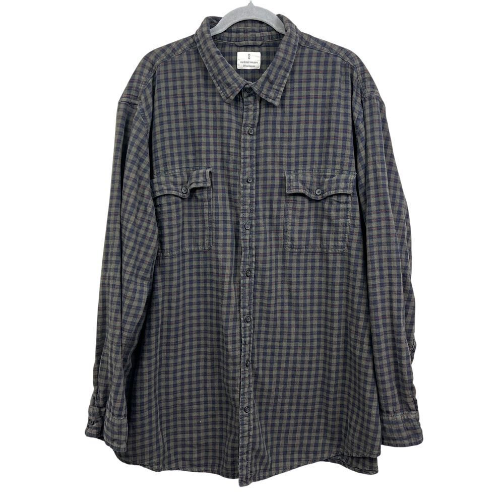 Mutual Weave Men Plaid Flannel Shirt Button Down Long Sleeve Green Navy Sz 3XLT*